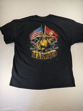 U.S. Marines Semper Fidelis Flag T-Shirt, Dual Flag Design Men's 2XL